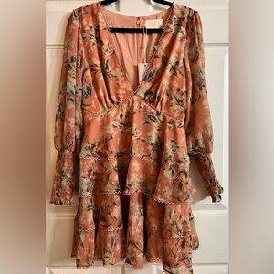 Keepsake Peach Color Floral Dress Size M Length 33” New With Tags